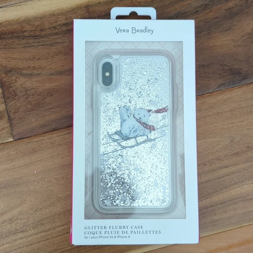 NIB iPhone XS Vera Bradley Polar Bear Glitter Snow Winter Sledding Phone Case